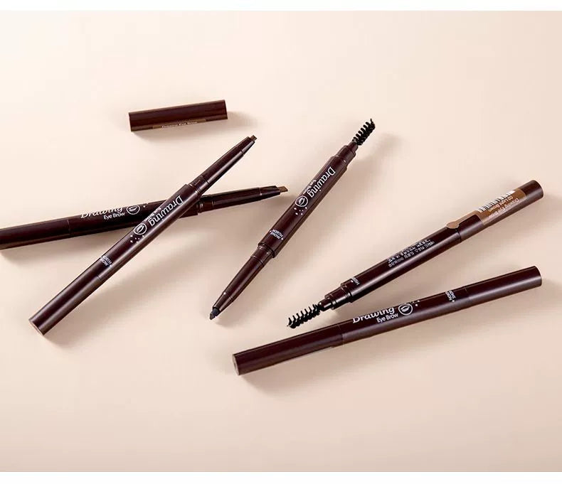 QUEEN CHAN Cross-Border English Version Double-Headed Automatically Rotate Eyebrow Pencil Waterproof Sweat-Proof Not Smudge Fine Triangle Thrush Eyebrow Pencil