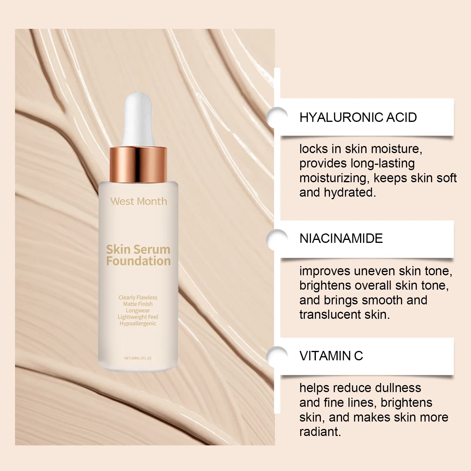 Moisturizing Liquid Foundation Even Skin Tone Cover Defects Brightening Skin Long Lasting Hydration Waterproof Makeup Cosmetics