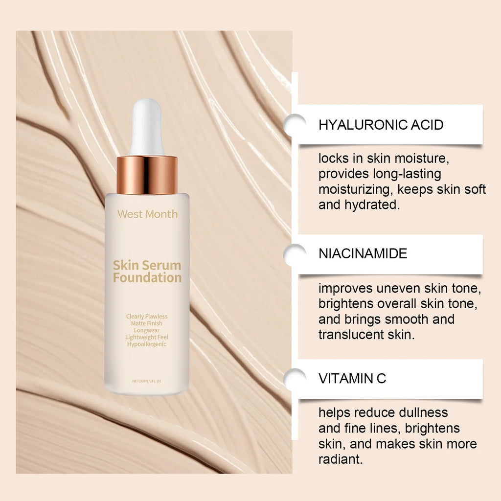 Moisturizing Liquid Foundation Even Skin Tone Cover Defects Brightening Skin Long Lasting Hydration Waterproof Makeup Cosmetics
