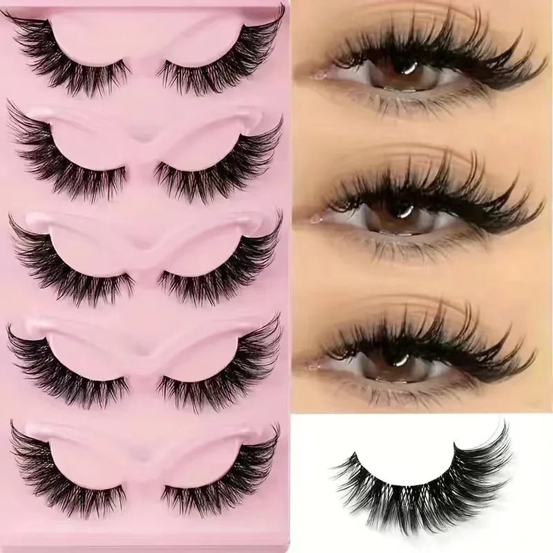 High Quality Makeup 5 Pairs Cat False eyelashes with transparent stems