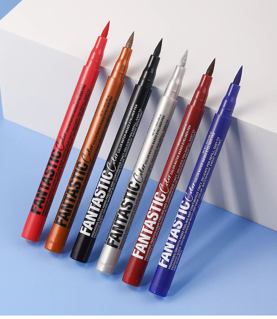 12 Colors Eyeliner High Pigment Silver Pearl Shine&Matte Smoky Blue Long-Lasting Waterproof Water-Based Painting Pen Makeup