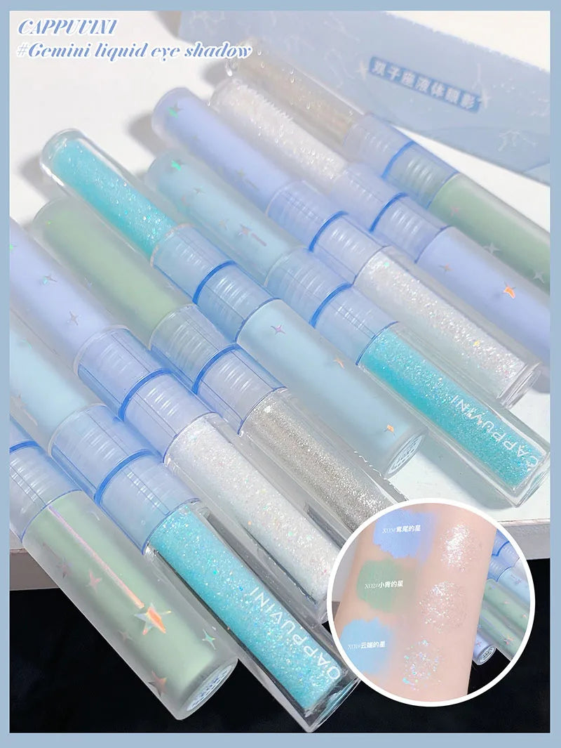 2 in 1 Blue Liquid Eye Shadow Matte Sequins Pearlescent Eye Makeup Lying Silkworm Brightening Droplet Tear Makeup Beauty Tools