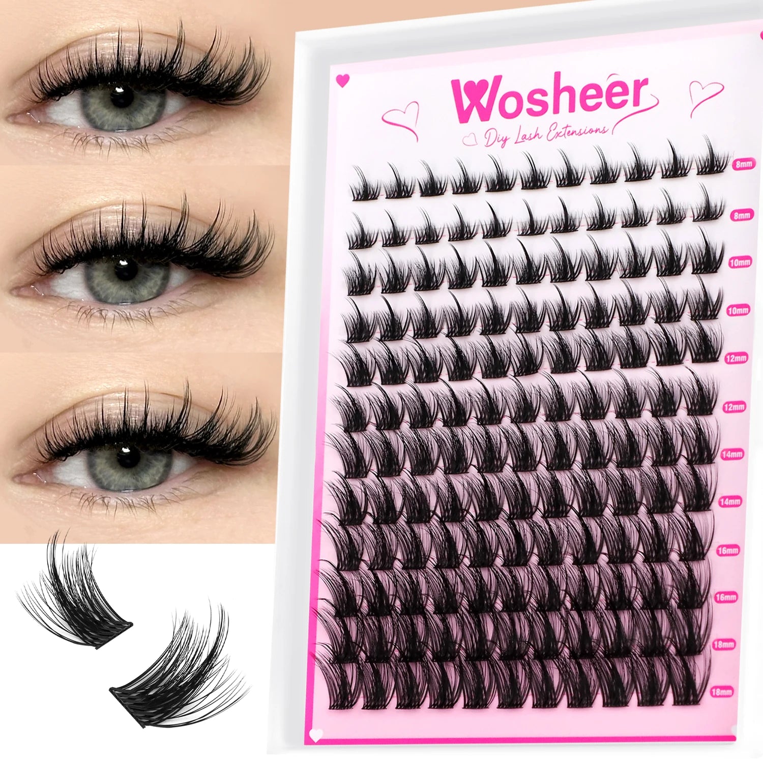 WOSHEER Eyelash Clusters Kit Thick Individual Lashes Lash Bond And Seal And Remover Faux Mink Lashes Eyelash Extension DIY