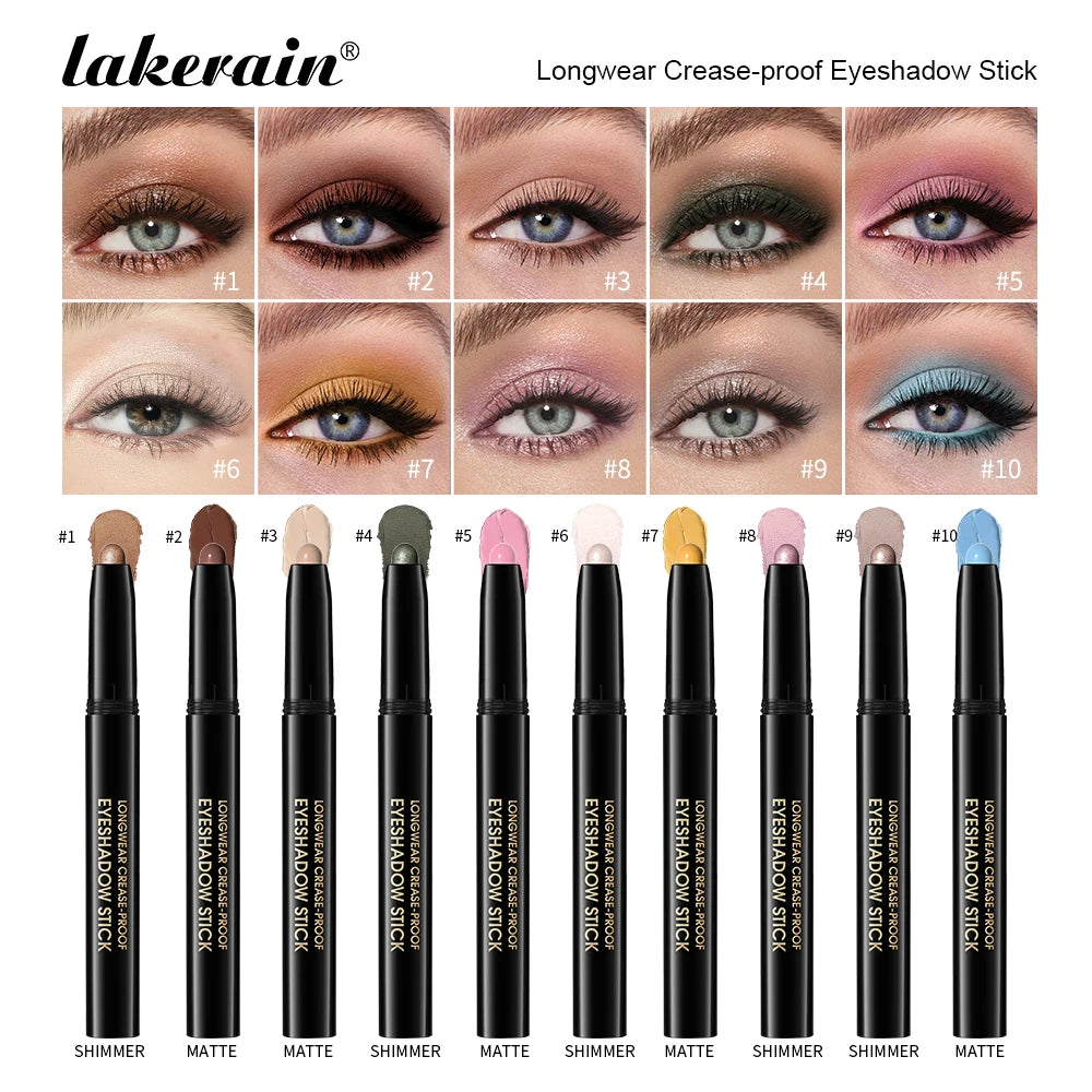 Eyeshadow Stick 10Colors Shimmer And Matte Brown Metallic Cream Eyeshadow Pencil Crayon with Smudge-proof & Waterproof Makeup