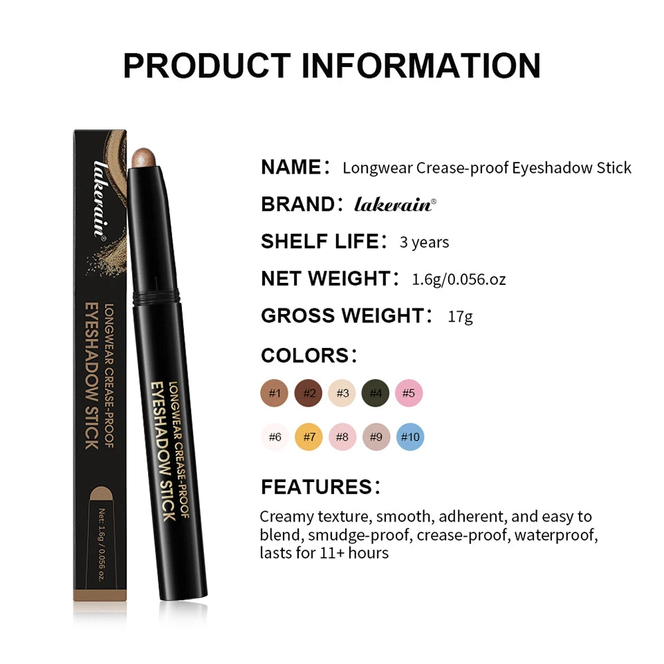 Eyeshadow Stick 10Colors Shimmer And Matte Brown Metallic Cream Eyeshadow Pencil Crayon with Smudge-proof & Waterproof Makeup