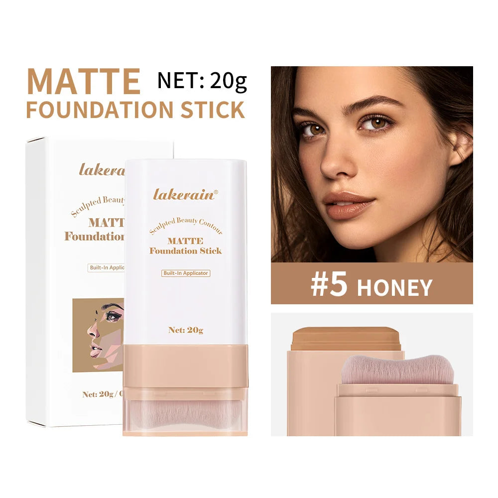 Skin Tint Foundation Stick with Brush Multi Use Matte Waterproof Long Lasting Oil Control Thin Coverage for Blemishes Concealer