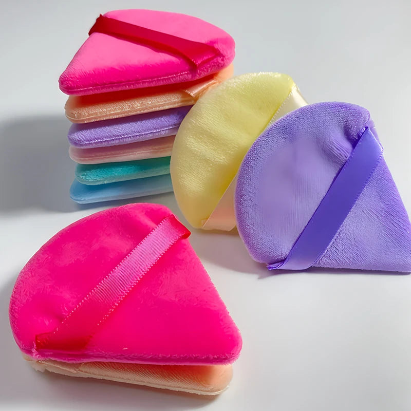 2pcs Velvet Triangle Shaped Cosmetic Puff Wet Dry Used Washable Soft Makeup Sponge Tool For Foundation Powder Blusher Shadow