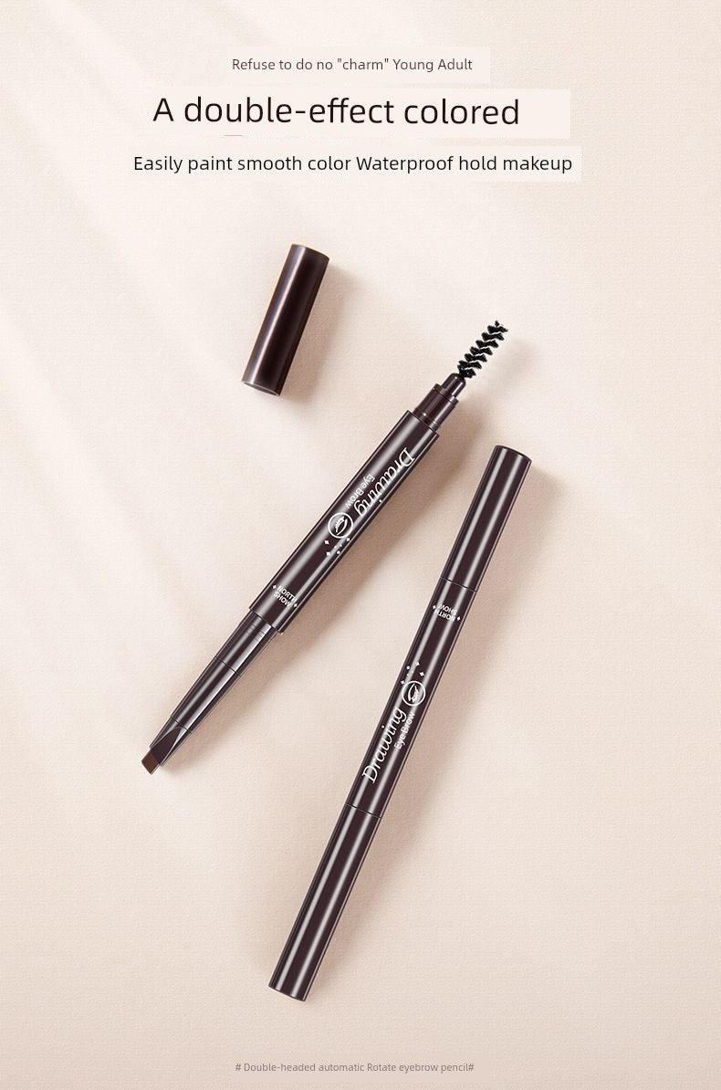 QUEEN CHAN Cross-Border English Version Double-Headed Automatically Rotate Eyebrow Pencil Waterproof Sweat-Proof Not Smudge Fine Triangle Thrush Eyebrow Pencil