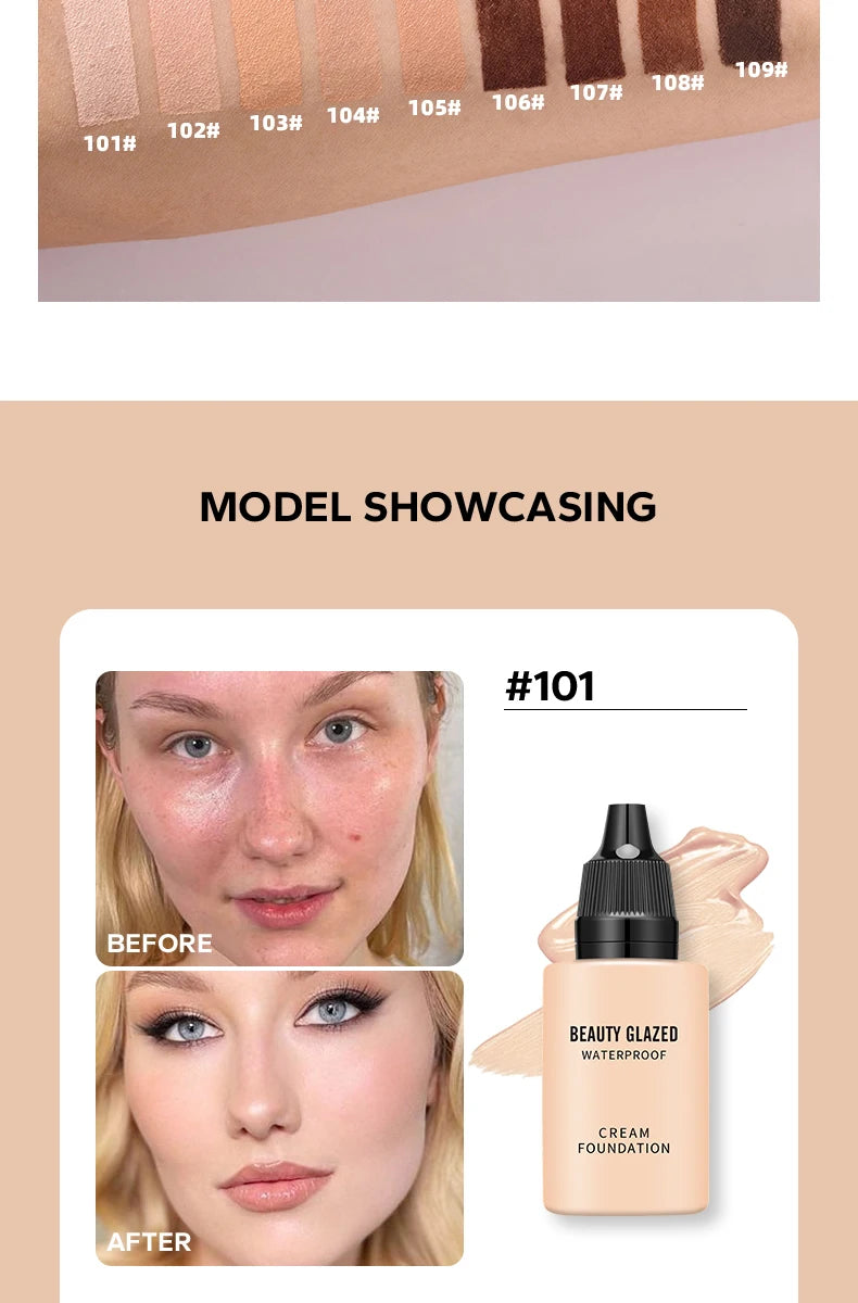 BEAUTY GLAZED 24 Hour HD Full Cover Matte Liquid Foundation Matte Natural Waterproof Foundation Face Makeup,Brighten Skin Color
