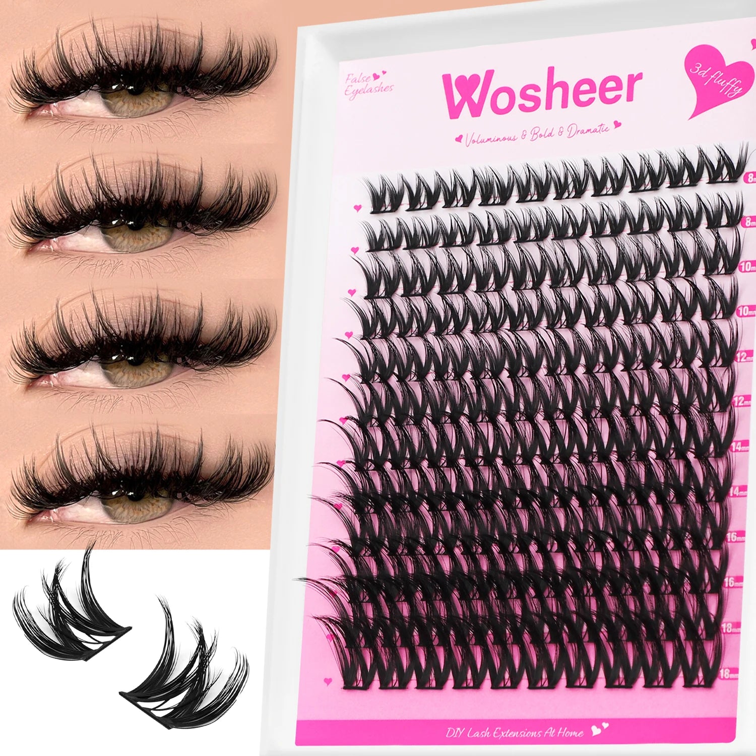WOSHEER Eyelash Clusters Kit Thick Individual Lashes Lash Bond And Seal And Remover Faux Mink Lashes Eyelash Extension DIY