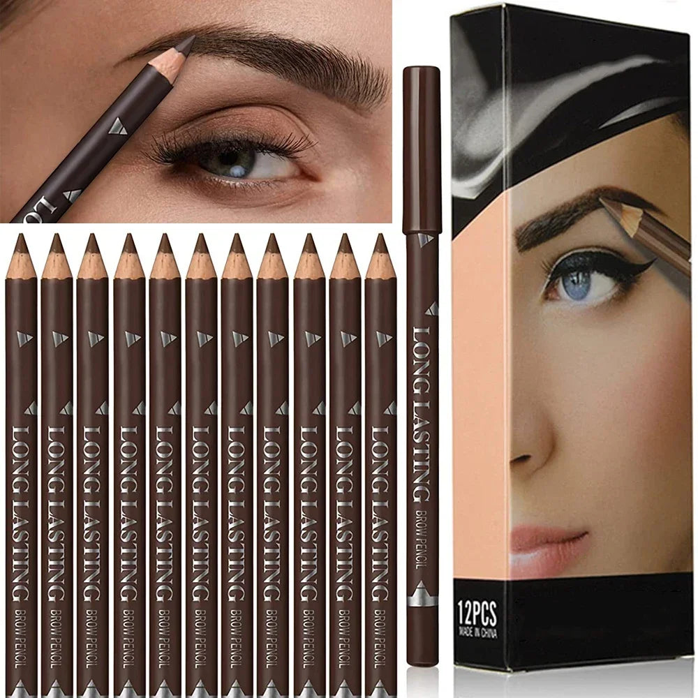 6/12Pcs Eye Brow Pencil Waterproof Professional Women Eye Makeup Pen Easy Color Natural Black Cosmetic Beauty Eyebrow Tool
