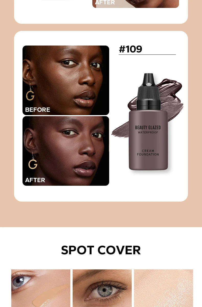 BEAUTY GLAZED 24 Hour HD Full Cover Matte Liquid Foundation Matte Natural Waterproof Foundation Face Makeup,Brighten Skin Color