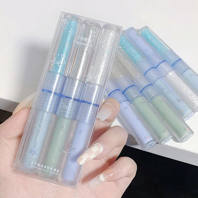 2 in 1 Blue Liquid Eye Shadow Matte Sequins Pearlescent Eye Makeup Lying Silkworm Brightening Droplet Tear Makeup Beauty Tools