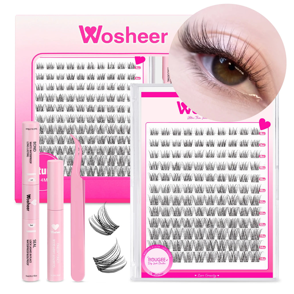 WOSHEER Eyelash Clusters Kit Thick Individual Lashes Lash Bond And Seal And Remover Faux Mink Lashes Eyelash Extension DIY