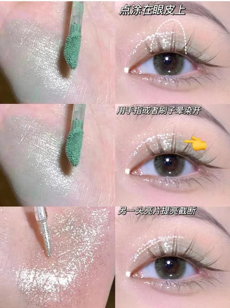 2 in 1 Blue Liquid Eye Shadow Matte Sequins Pearlescent Eye Makeup Lying Silkworm Brightening Droplet Tear Makeup Beauty Tools