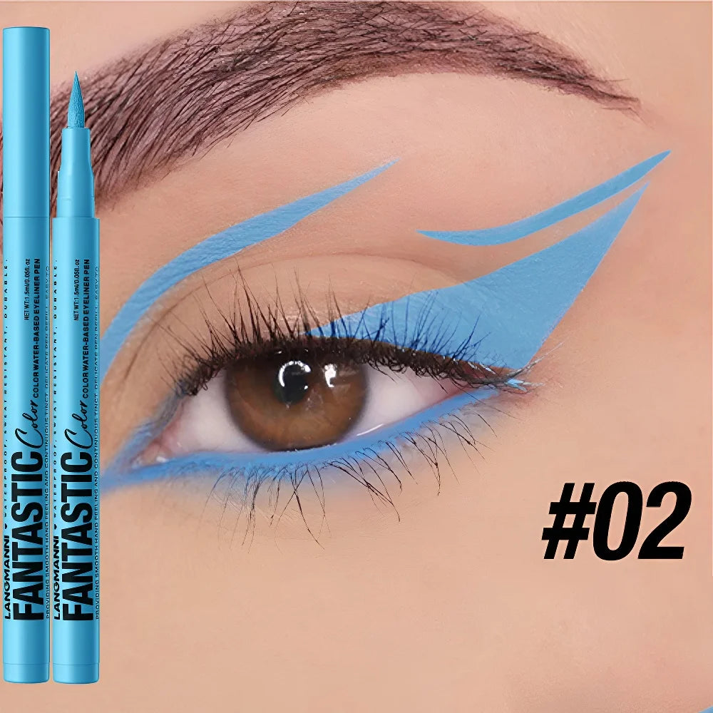 12 Colors Eyeliner High Pigment Silver Pearl Shine&Matte Smoky Blue Long-Lasting Waterproof Water-Based Painting Pen Makeup