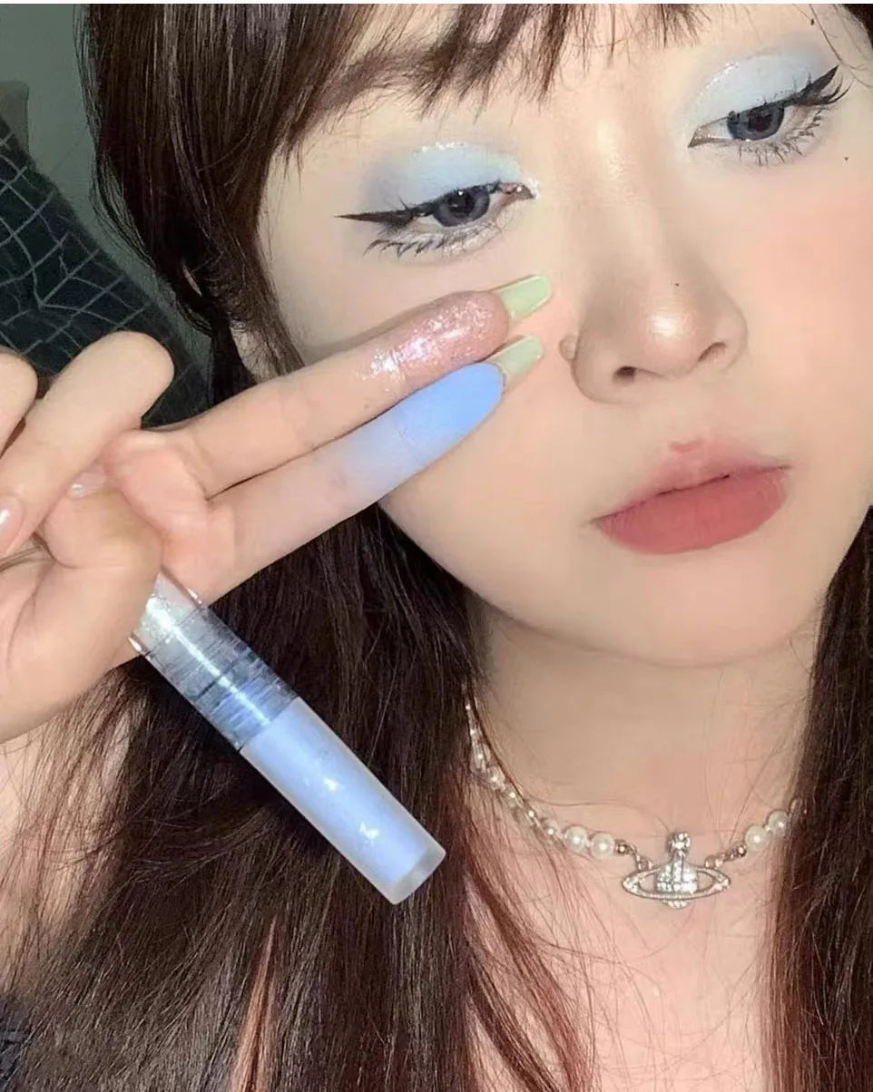 2 in 1 Blue Liquid Eye Shadow Matte Sequins Pearlescent Eye Makeup Lying Silkworm Brightening Droplet Tear Makeup Beauty Tools