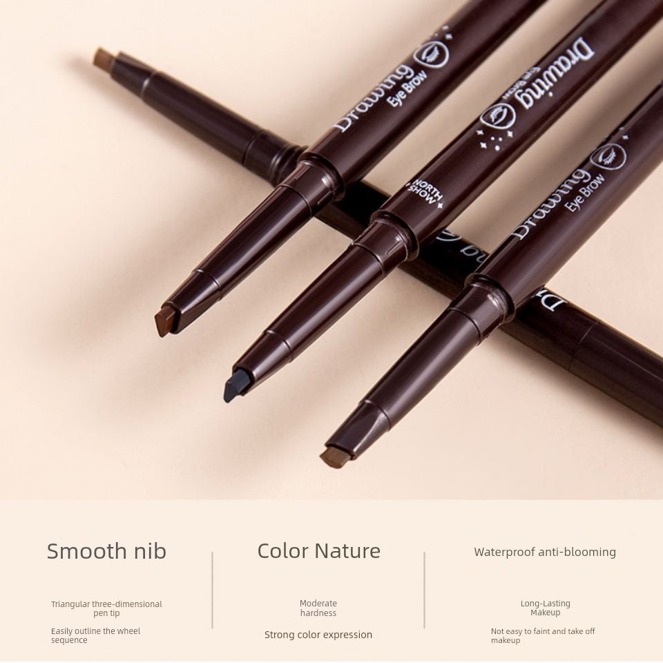 QUEEN CHAN Cross-Border English Version Double-Headed Automatically Rotate Eyebrow Pencil Waterproof Sweat-Proof Not Smudge Fine Triangle Thrush Eyebrow Pencil