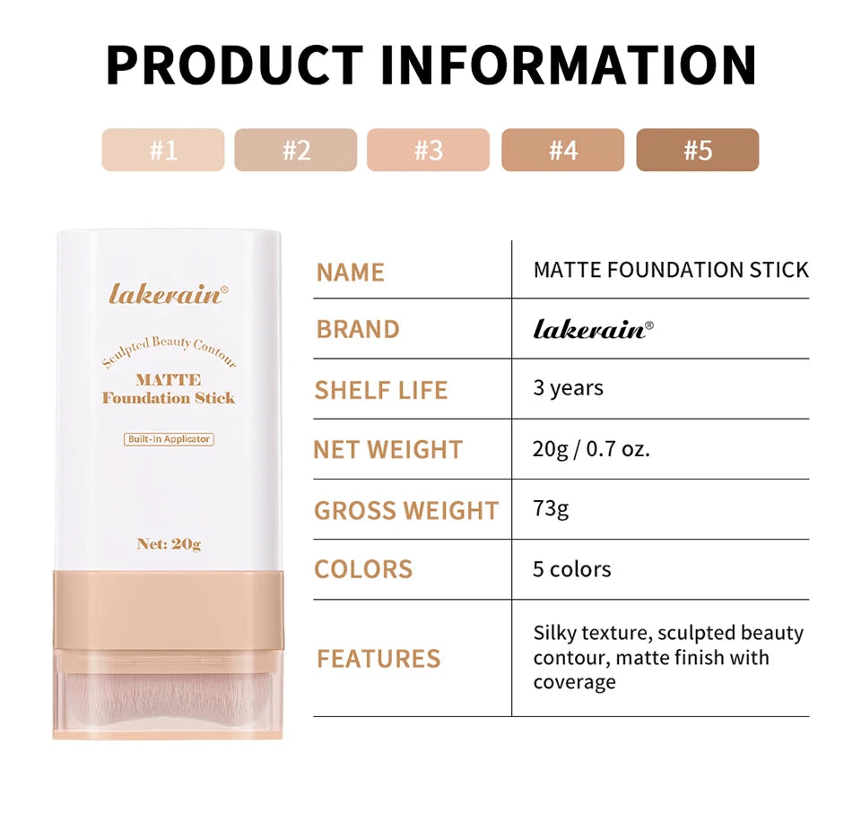 Skin Tint Foundation Stick with Brush Multi Use Matte Waterproof Long Lasting Oil Control Thin Coverage for Blemishes Concealer