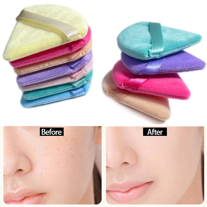 2pcs Velvet Triangle Shaped Cosmetic Puff Wet Dry Used Washable Soft Makeup Sponge Tool For Foundation Powder Blusher Shadow