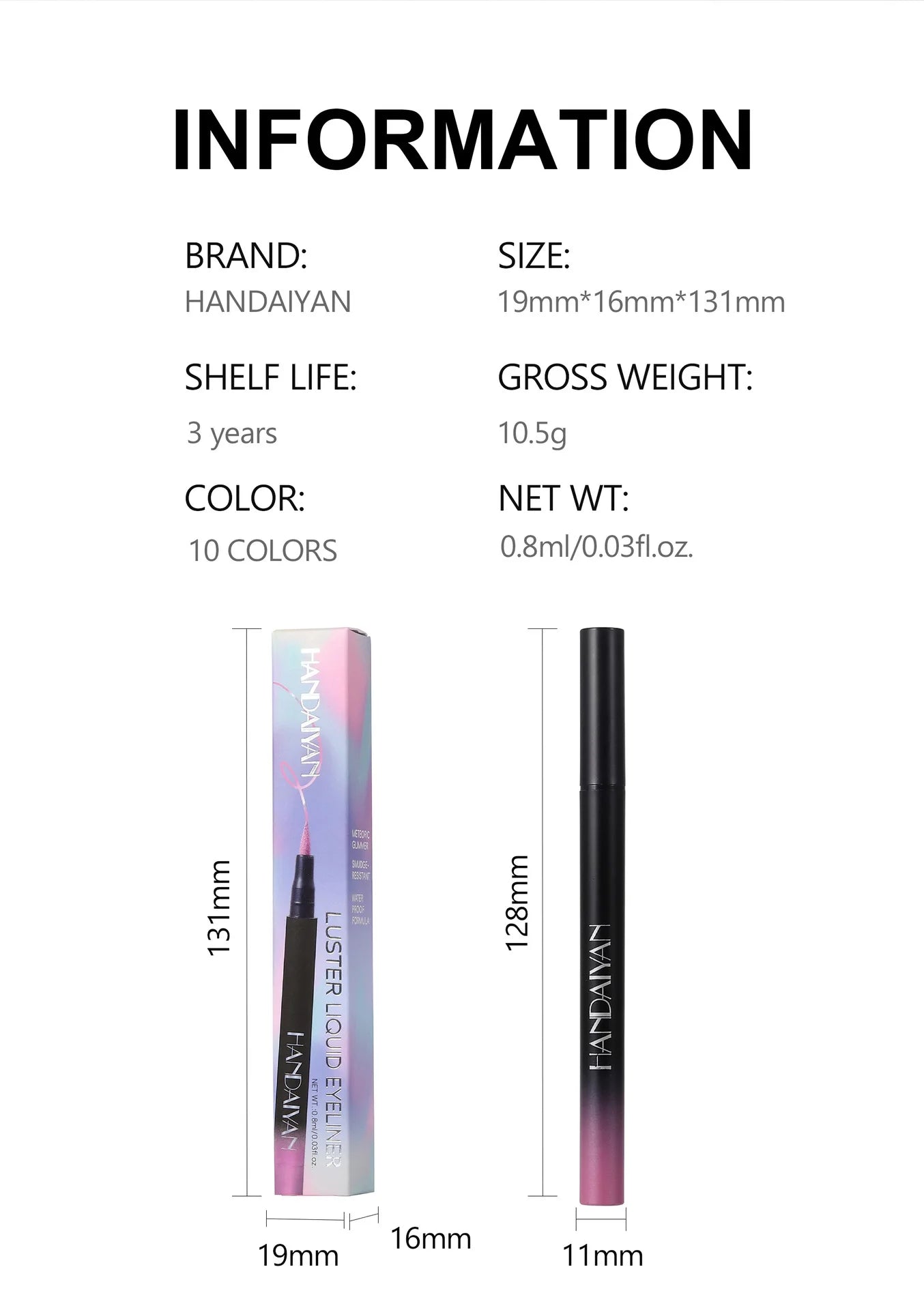 Waterproof Glitter Luster Liquid Eyeliner Pencil Long Lasting Purple Pink Blue Metallic Eye Liner Pen Cosmetic Makeup for Eyes