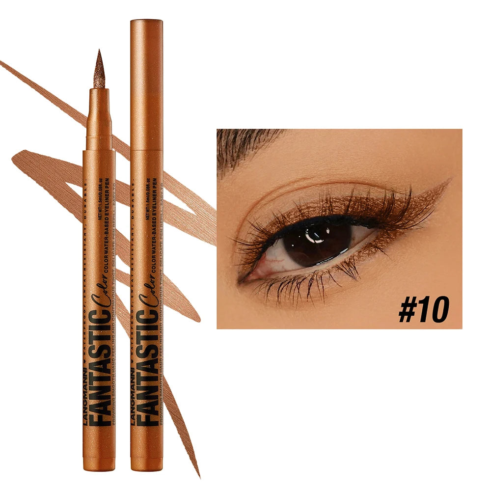 12 Colors Eyeliner High Pigment Silver Pearl Shine&Matte Smoky Blue Long-Lasting Waterproof Water-Based Painting Pen Makeup