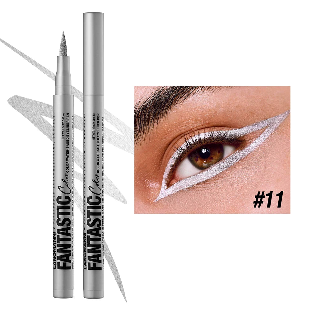 12 Colors Eyeliner High Pigment Silver Pearl Shine&Matte Smoky Blue Long-Lasting Waterproof Water-Based Painting Pen Makeup