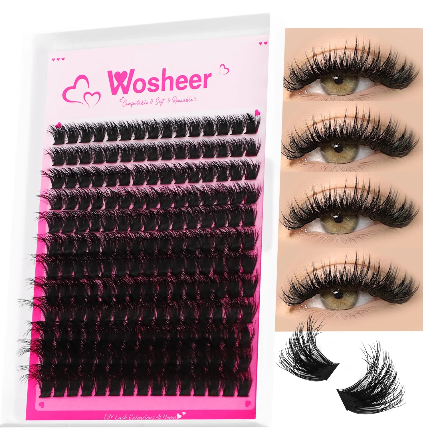 WOSHEER Eyelash Clusters Kit Thick Individual Lashes Lash Bond And Seal And Remover Faux Mink Lashes Eyelash Extension DIY