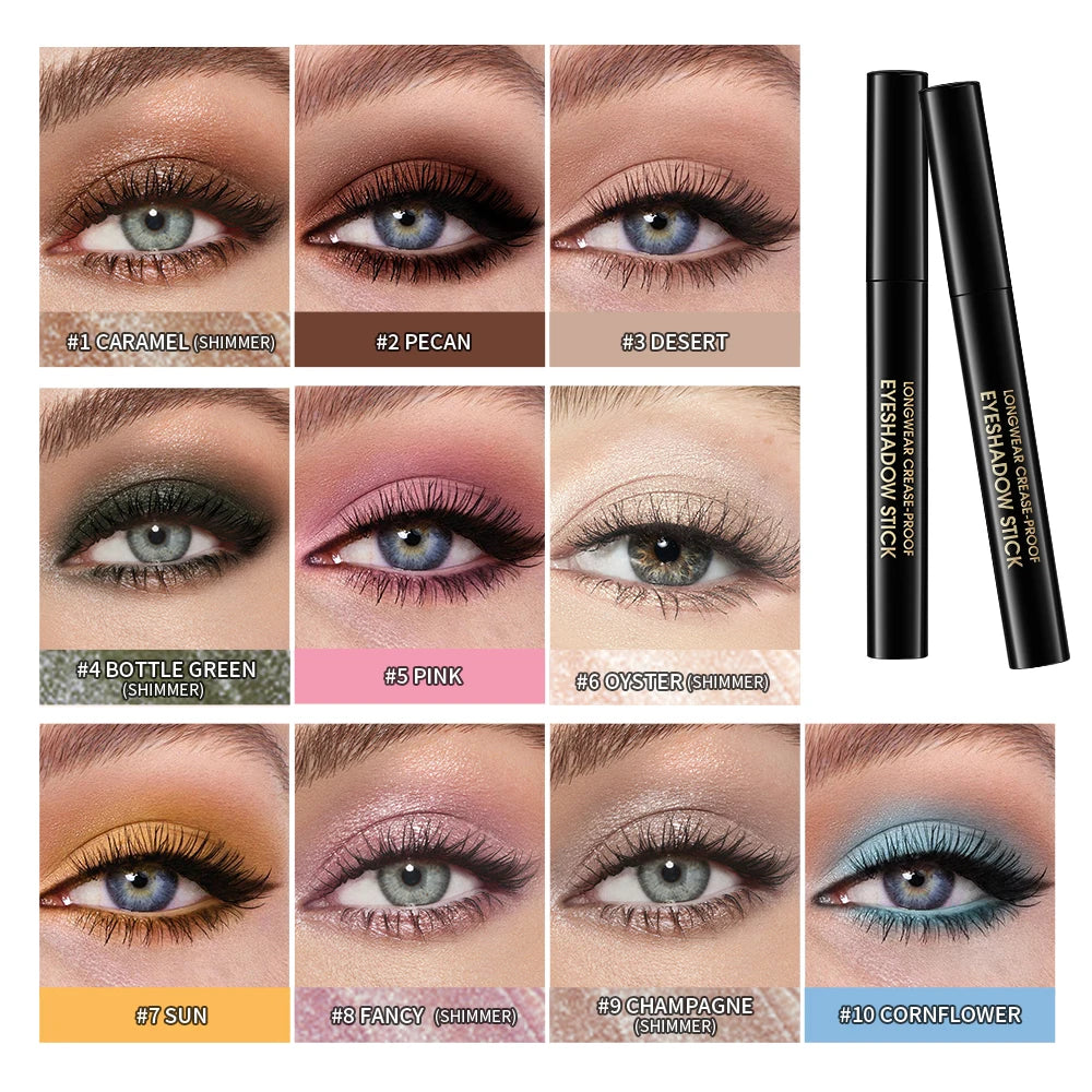 Eyeshadow Stick 10Colors Shimmer And Matte Brown Metallic Cream Eyeshadow Pencil Crayon with Smudge-proof & Waterproof Makeup