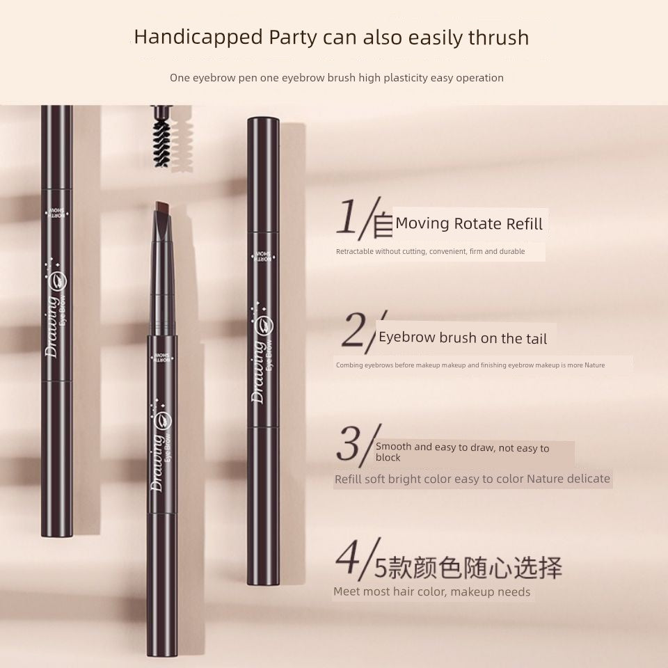QUEEN CHAN Cross-Border English Version Double-Headed Automatically Rotate Eyebrow Pencil Waterproof Sweat-Proof Not Smudge Fine Triangle Thrush Eyebrow Pencil