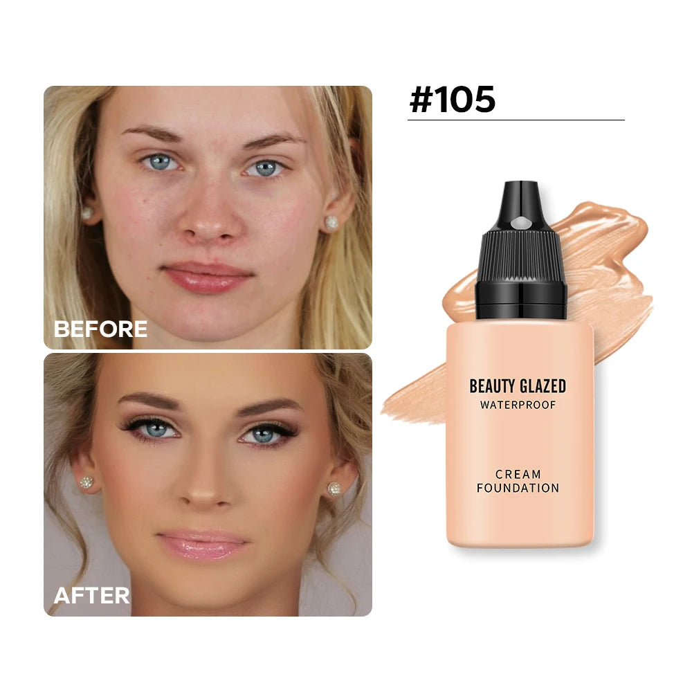 BEAUTY GLAZED 24 Hour HD Full Cover Matte Liquid Foundation Matte Natural Waterproof Foundation Face Makeup,Brighten Skin Color