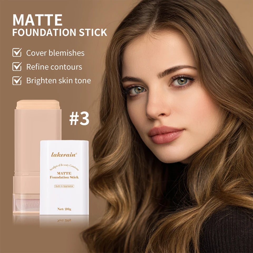 Skin Tint Foundation Stick with Brush Multi Use Matte Waterproof Long Lasting Oil Control Thin Coverage for Blemishes Concealer