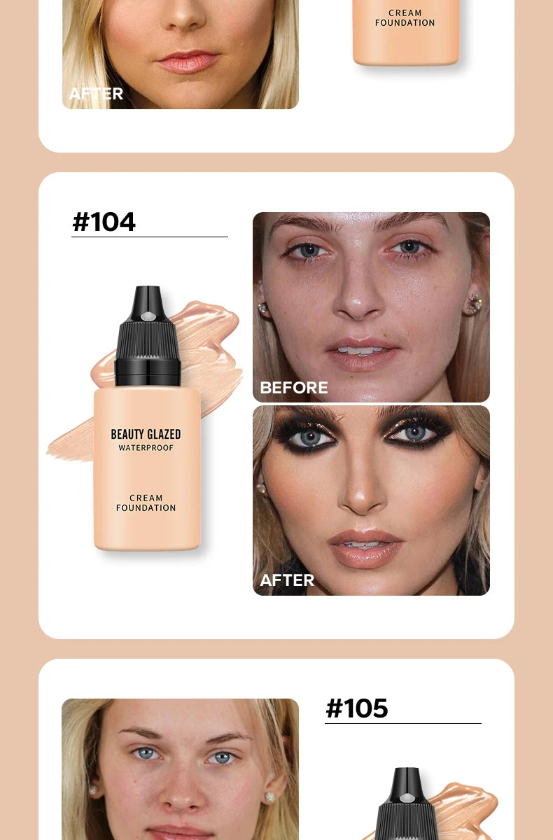 BEAUTY GLAZED 24 Hour HD Full Cover Matte Liquid Foundation Matte Natural Waterproof Foundation Face Makeup,Brighten Skin Color