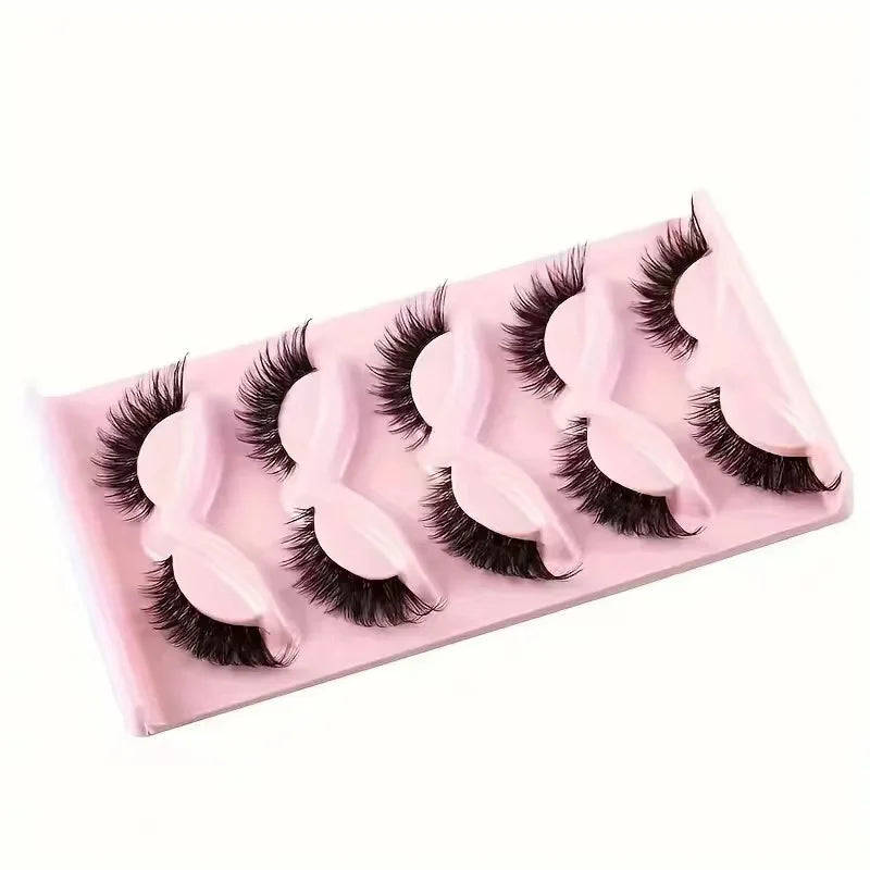 High Quality Makeup 5 Pairs Cat False eyelashes with transparent stems