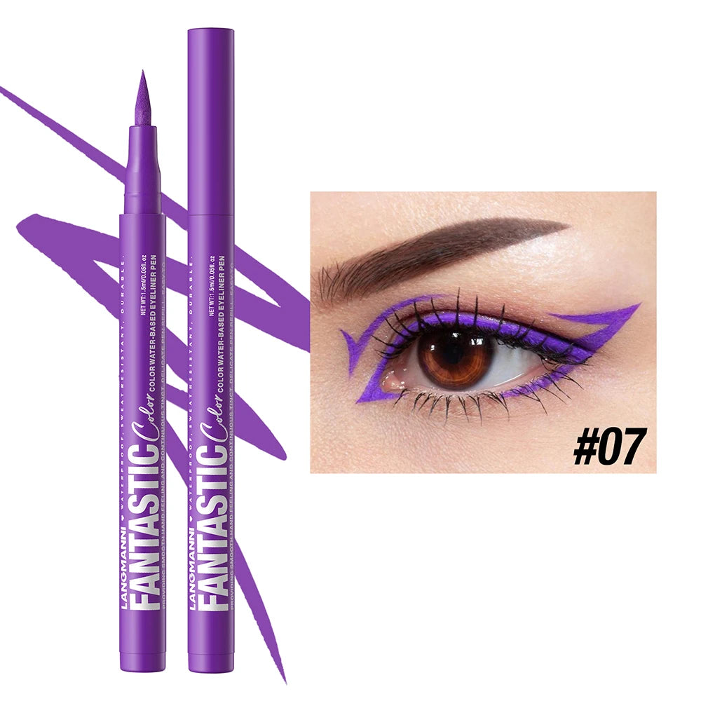 12 Colors Eyeliner High Pigment Silver Pearl Shine&Matte Smoky Blue Long-Lasting Waterproof Water-Based Painting Pen Makeup