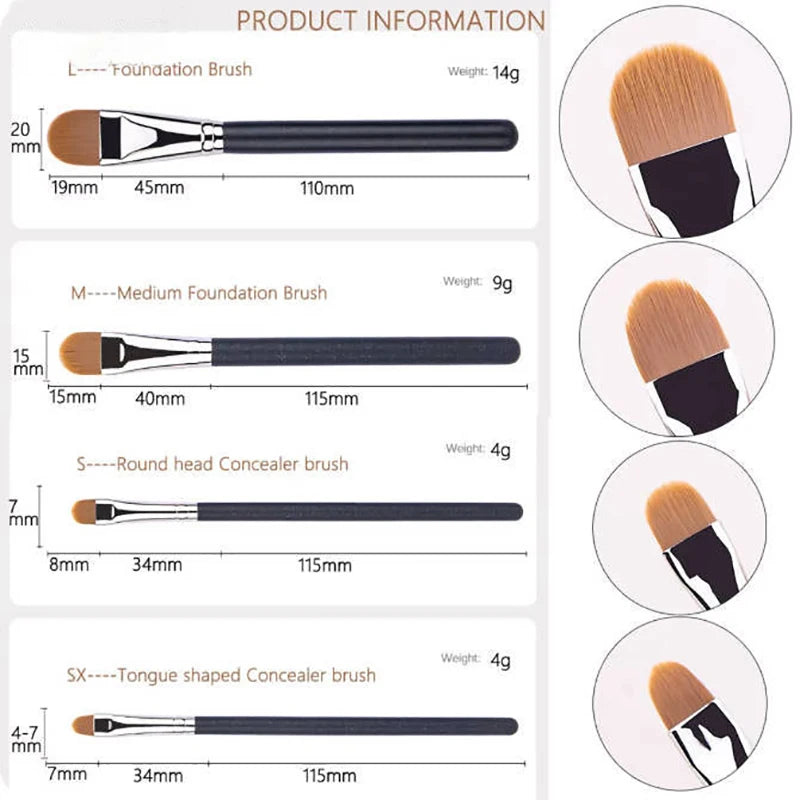 Flat Round Ultra-thin Foundation Concealer Makeup Brush Professional Contour Liquid Cream Concealer Make-up Tool 4 Types Sizes
