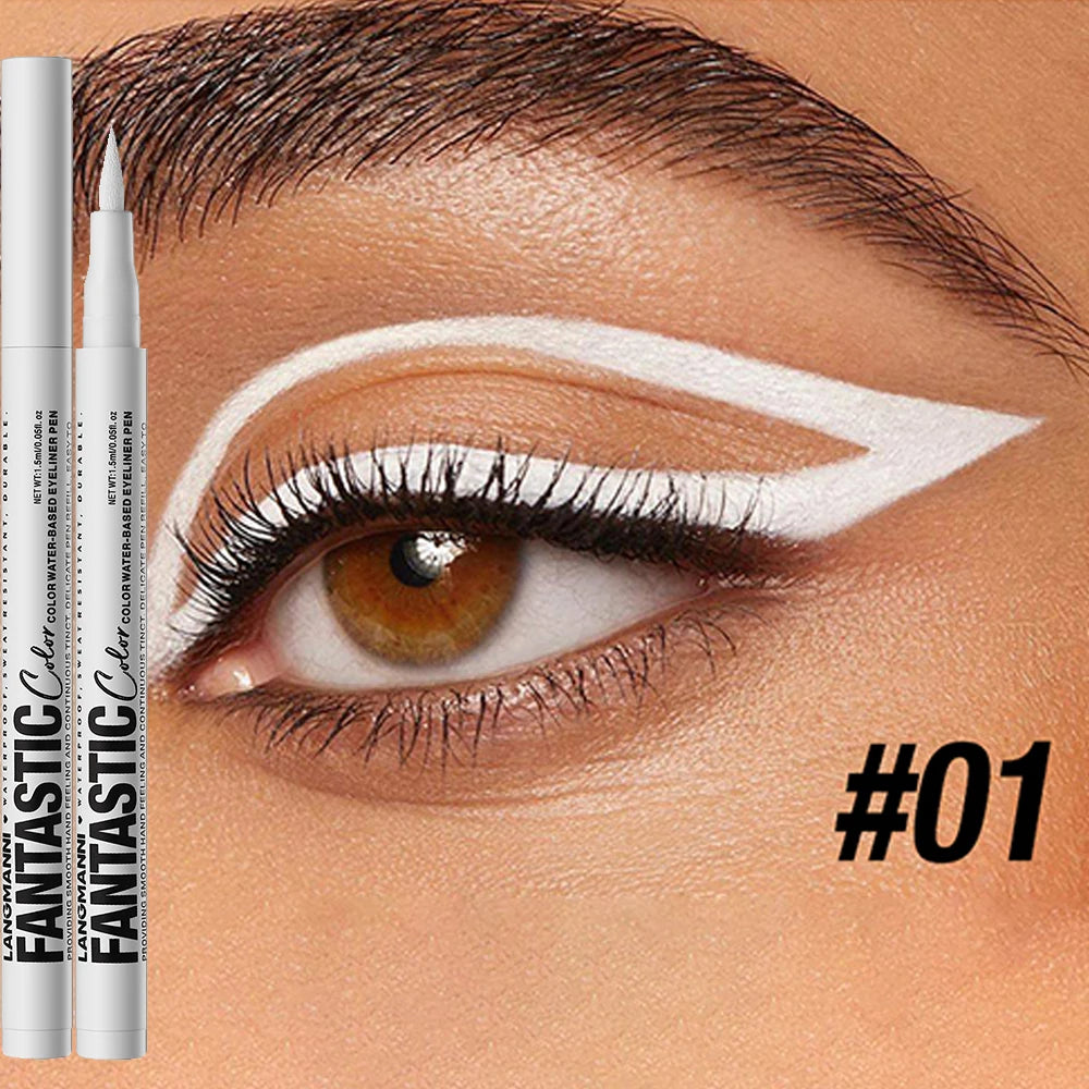 12 Colors Eyeliner High Pigment Silver Pearl Shine&Matte Smoky Blue Long-Lasting Waterproof Water-Based Painting Pen Makeup