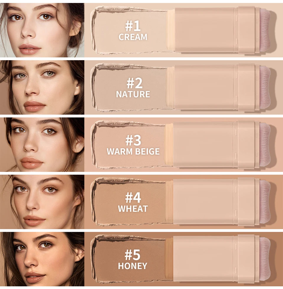 Skin Tint Foundation Stick with Brush Multi Use Matte Waterproof Long Lasting Oil Control Thin Coverage for Blemishes Concealer