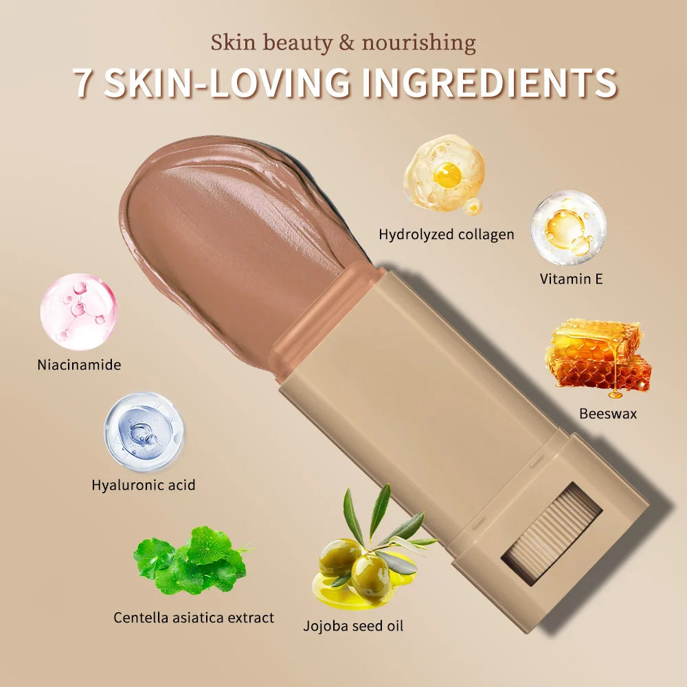 Foundation Stick  Serum Boosted Skin Tint Balm Silky Texture Moisturizing Coverage Plumper Natural Even Skin Tone Travel Makeup