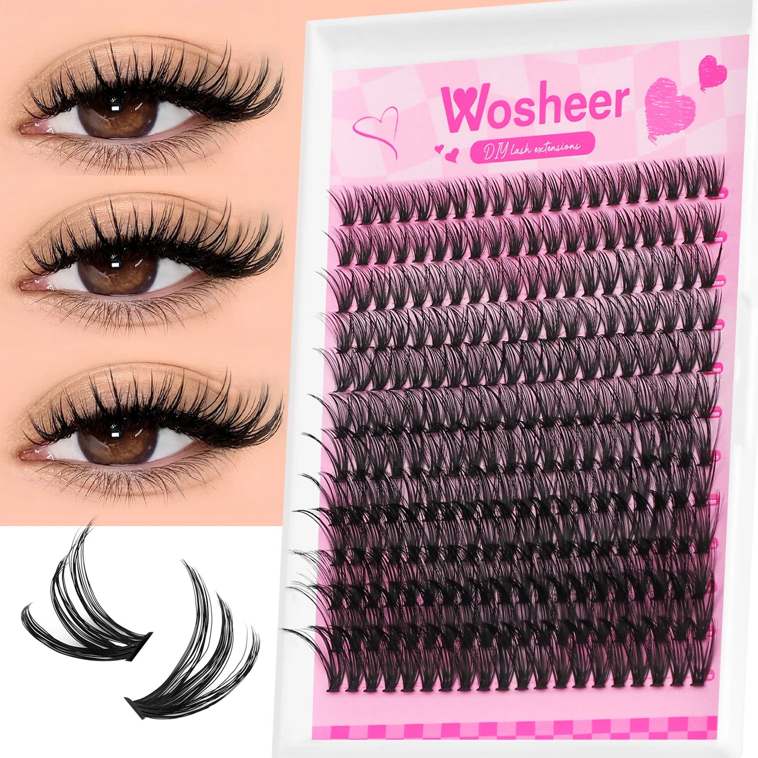 WOSHEER Eyelash Clusters Kit Thick Individual Lashes Lash Bond And Seal And Remover Faux Mink Lashes Eyelash Extension DIY