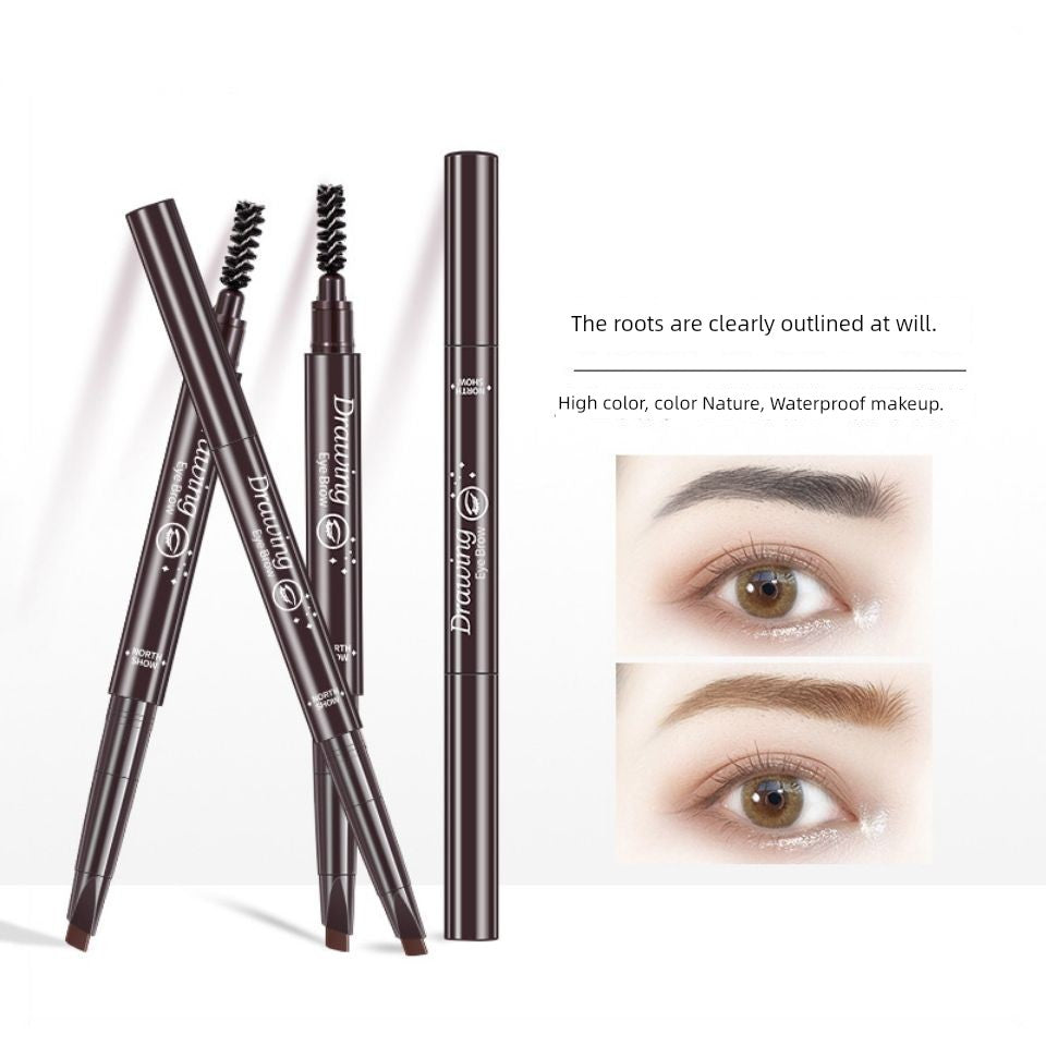 QUEEN CHAN Cross-Border English Version Double-Headed Automatically Rotate Eyebrow Pencil Waterproof Sweat-Proof Not Smudge Fine Triangle Thrush Eyebrow Pencil