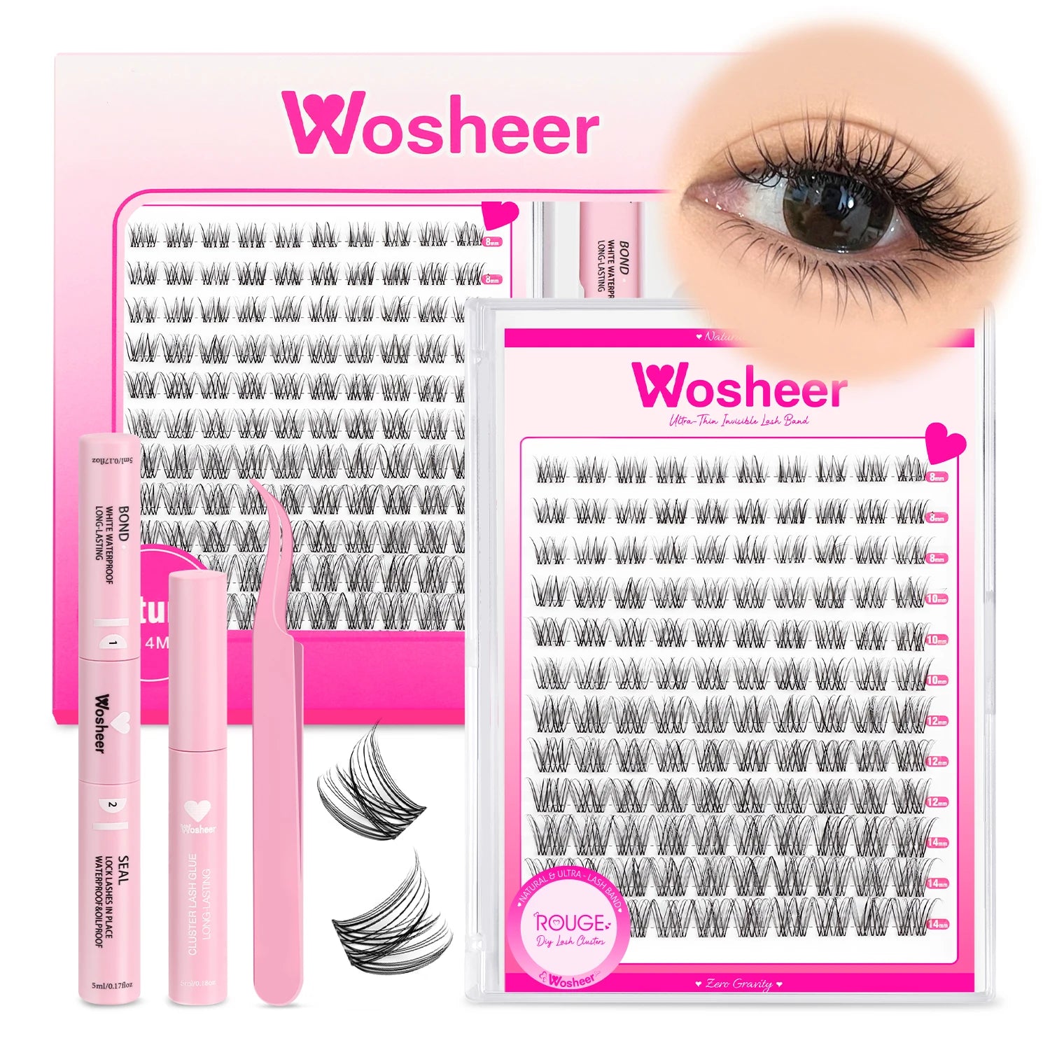 WOSHEER Eyelash Clusters Kit Thick Individual Lashes Lash Bond And Seal And Remover Faux Mink Lashes Eyelash Extension DIY