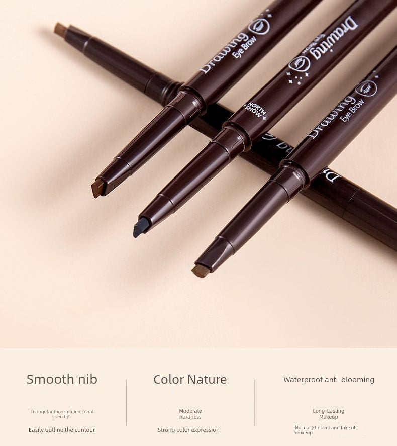 QUEEN CHAN Cross-Border English Version Double-Headed Automatically Rotate Eyebrow Pencil Waterproof Sweat-Proof Not Smudge Fine Triangle Thrush Eyebrow Pencil