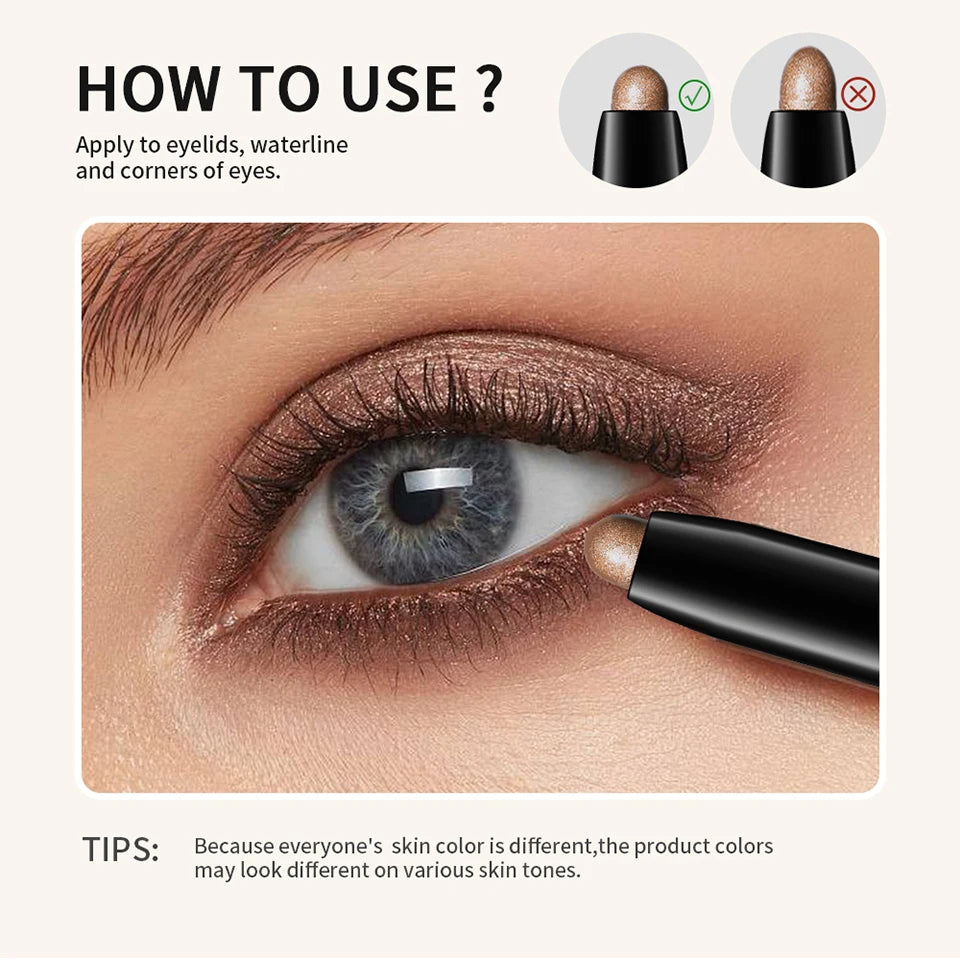 Eyeshadow Stick 10Colors Shimmer And Matte Brown Metallic Cream Eyeshadow Pencil Crayon with Smudge-proof & Waterproof Makeup
