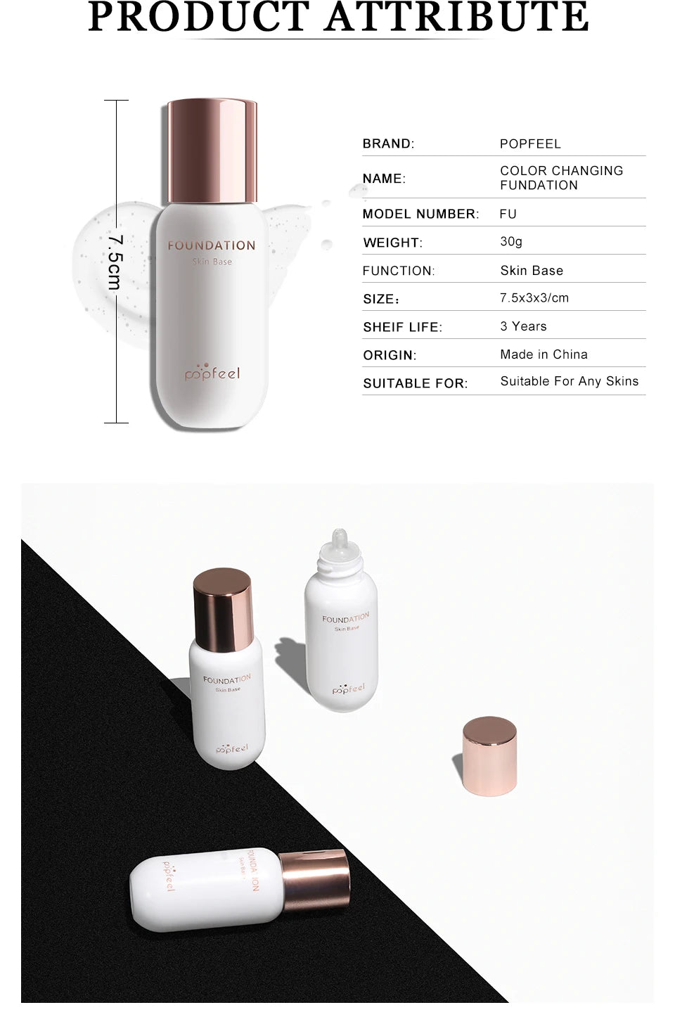 1.01oz Color-Changing Foundation Instantly Match Your Skin Tone With Just A Blend! More Suitable For Medium And Light Skin Tone