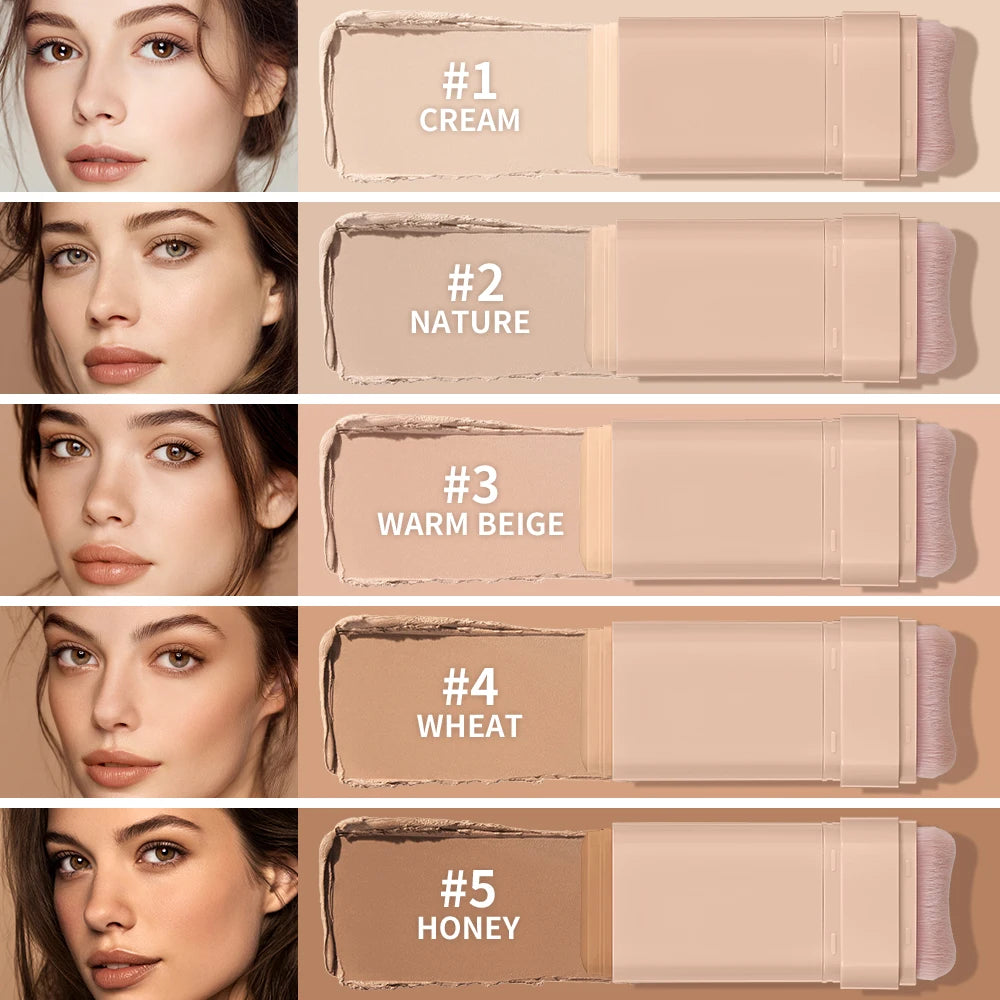 Skin Tint Foundation Stick with Brush Multi Use Matte Waterproof Long Lasting Oil Control Thin Coverage for Blemishes Concealer
