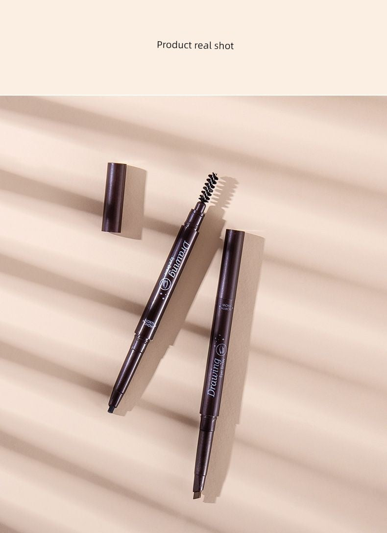 QUEEN CHAN Cross-Border English Version Double-Headed Automatically Rotate Eyebrow Pencil Waterproof Sweat-Proof Not Smudge Fine Triangle Thrush Eyebrow Pencil