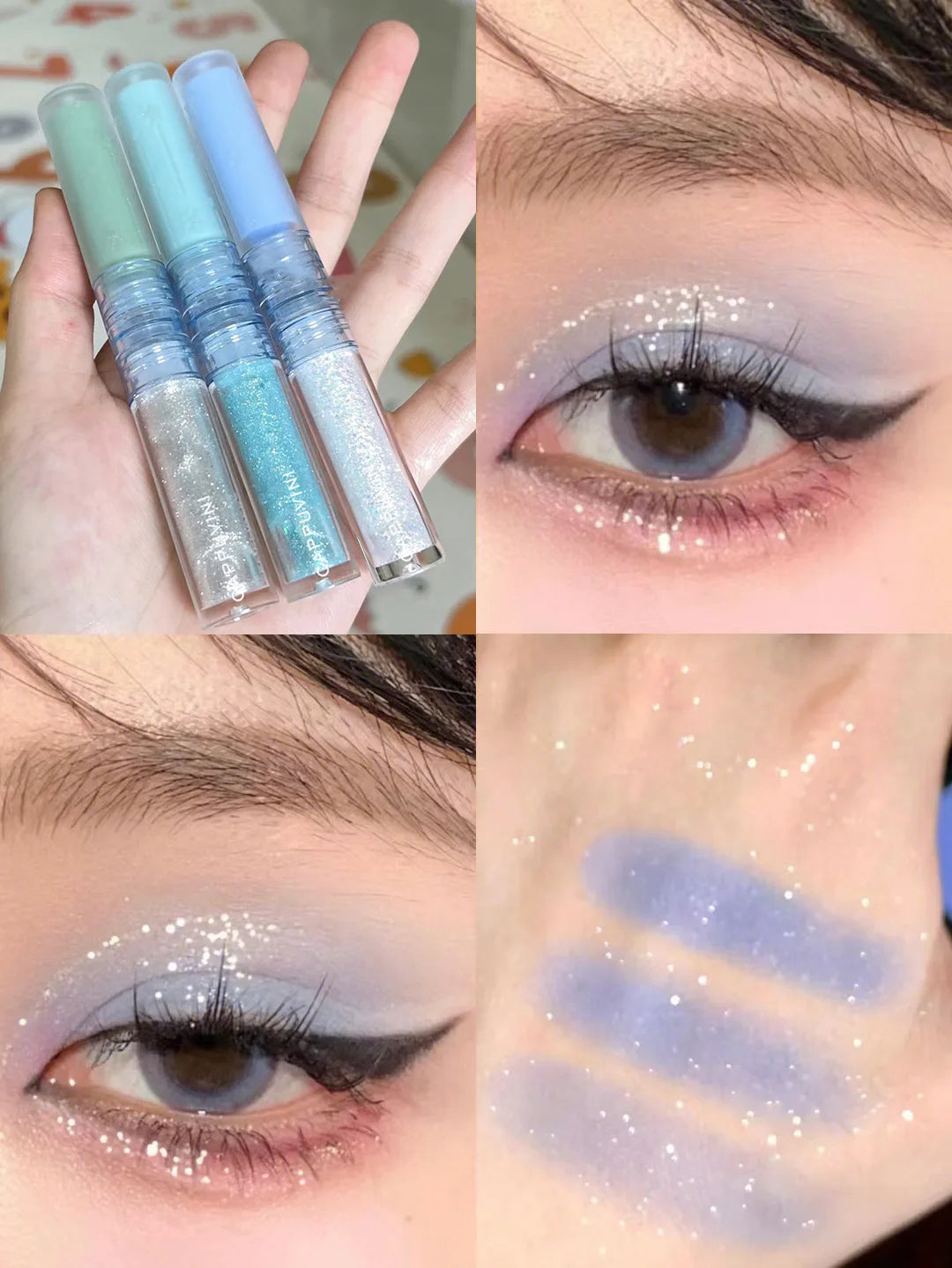 2 in 1 Blue Liquid Eye Shadow Matte Sequins Pearlescent Eye Makeup Lying Silkworm Brightening Droplet Tear Makeup Beauty Tools