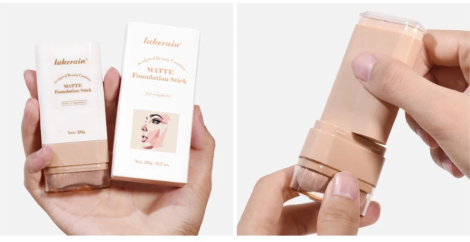 Skin Tint Foundation Stick with Brush Multi Use Matte Waterproof Long Lasting Oil Control Thin Coverage for Blemishes Concealer