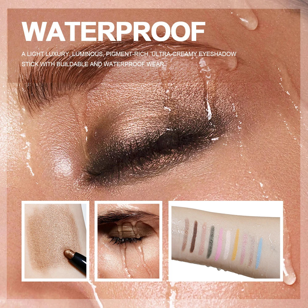 Eyeshadow Stick 10Colors Shimmer And Matte Brown Metallic Cream Eyeshadow Pencil Crayon with Smudge-proof & Waterproof Makeup